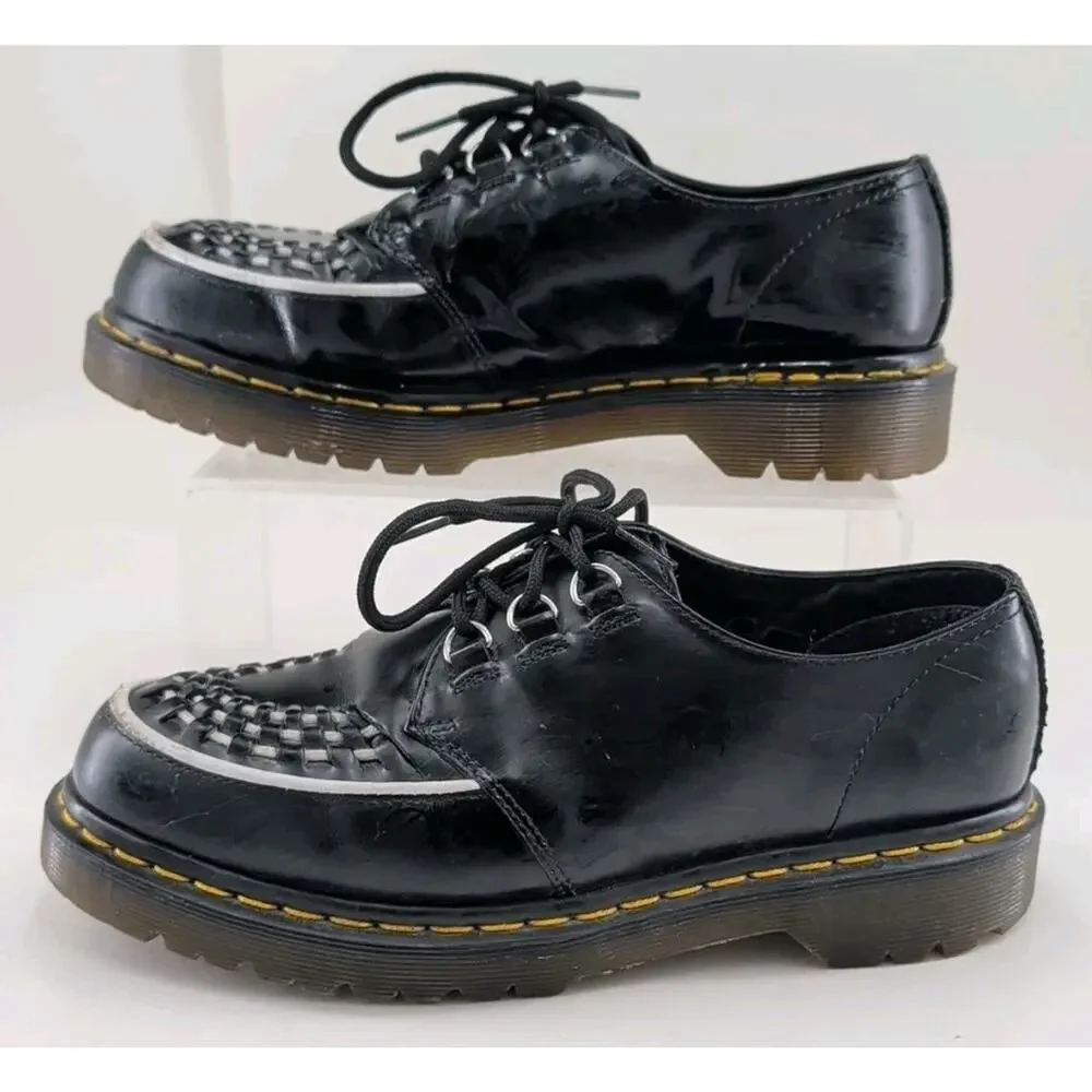 Dr. Martens Ramsey Smooth Leather Creepers Black/White Interlace Size 7 Mens/8 W
